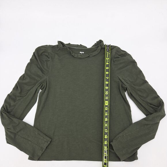 Maeve Ruched Long Sleeve Top Womens Size Medium Drab Olive Green Fall Boho Work - Picture 6 of 9